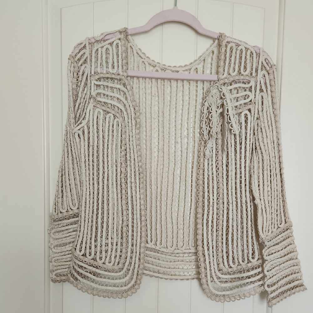 Cream Cardigan with Geometric Knit Design
